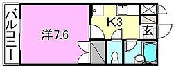 湯築ロジュマン2 1Kの間取図画像
