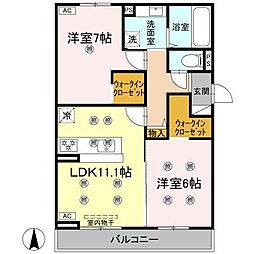 クランツ古川西 B棟 2LDKの間取図画像