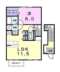 アヴニールKA棟 1LDKの間取図画像