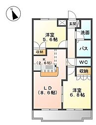 プランドール・カネキD 2LDKの間取図画像