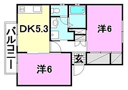 ルーラル静 2DKの間取図画像