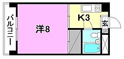 第2パールハイツ 1Kの間取図画像