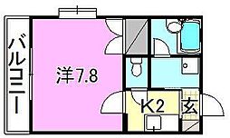 湯築ロジュマン3 1Kの間取図画像