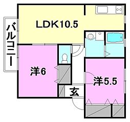 フェイスフル五番館A 2LDKの間取図画像
