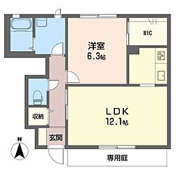 プランドールK 1LDKの間取図画像