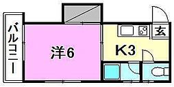 サザンコート永代 1Kの間取図画像