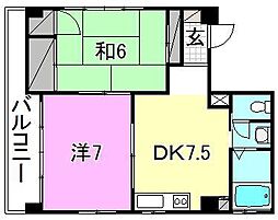 西岡ビル 2DKの間取図画像