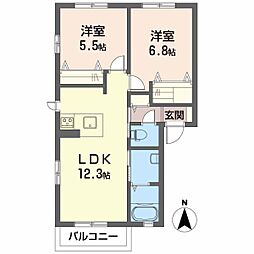 リッツハウス土居田A 2LDKの間取図画像