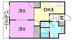 グレース辻町 2DKの間取図画像