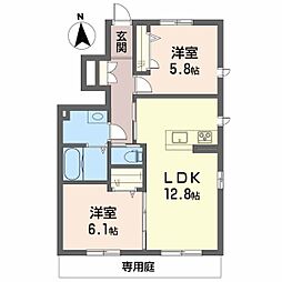 プロヌーブ市坪 2LDKの間取図画像