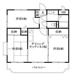 ユーミーF2 3DKの間取図画像