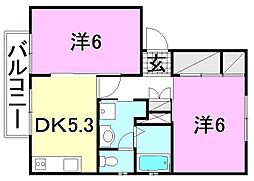 ルーラル静 2DKの間取図画像