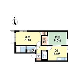 ハイカムール青山 2DKの間取図画像