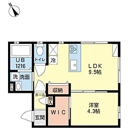 プレ関南町 1LDKの間取図画像