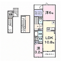 ソレイユ 3階2LDKの間取り