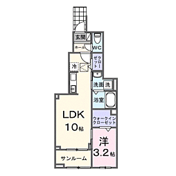 ソレイユ 1階1LDKの間取り