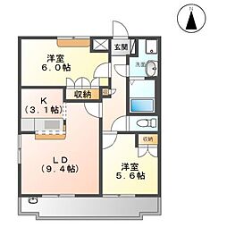 マロングラッセ・デュオ 1階2LDKの間取り