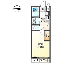 サンライズＤ 1階1Kの間取り