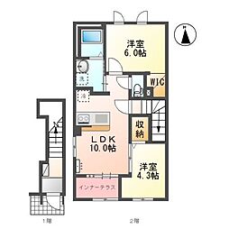 入間郡毛呂山町岩井東1丁目アパート 2LDKの間取図画像