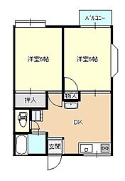 グランデュールタナカA 2DKの間取図画像