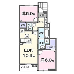 新橋アパートII 1階2LDKの間取り