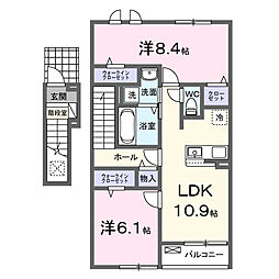 新橋アパートII 2階2LDKの間取り