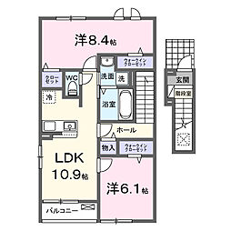 新橋アパートII 2階2LDKの間取り