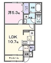 ハレルヤ 101号 1LDKの間取図画像