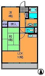 近鉄生駒線 南生駒駅 徒歩7分の賃貸マンション 3階2LDKの間取り