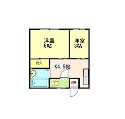 テラスベルピア 2階2Kの間取り