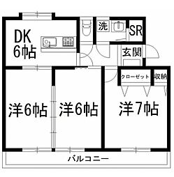 桃花ハイツ 3DKの間取図画像