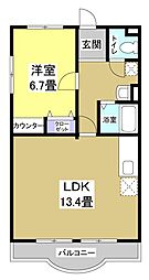 遠鉄ハイツ西ケ崎G 1LDKの間取図画像