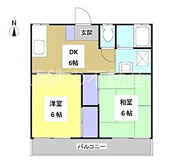 サンハイツ駅南 2DKの間取図画像