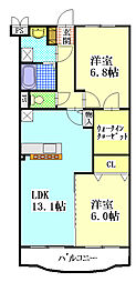 ハミングバード 2LDKの間取図画像