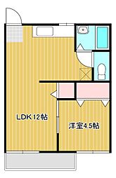 コーポやすらぎB 1LDKの間取図画像