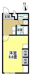 レオパレス延久2 1Kの間取図画像