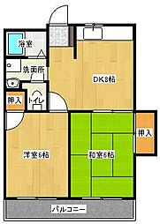 ベルグラーデ城北 2DKの間取図画像