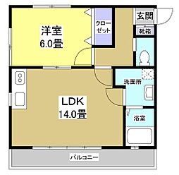 蜆塚ヴィラージュ 1LDKの間取図画像