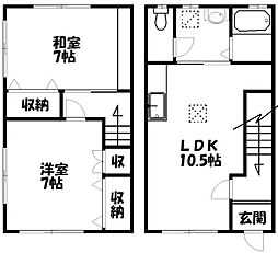 テラス山本B 2LDKの間取図画像