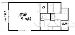 コーラルブルー 1Kの間取図画像