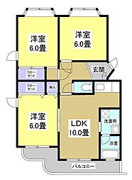 遠鉄ハイツ西ケ崎F 3LDKの間取図画像