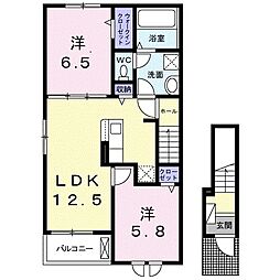 クレリア西伊場 2LDKの間取図画像