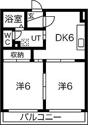 マンションリビエール1 2DKの間取図画像