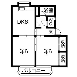 クローバーC 2DKの間取図画像