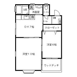 カーサフィオーレ1 2DKの間取図画像