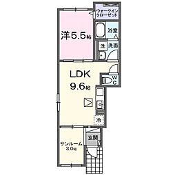 グランドハイツB 1LDKの間取図画像
