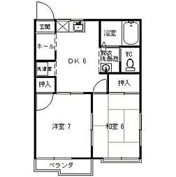 レイク・タウンB 2DKの間取図画像