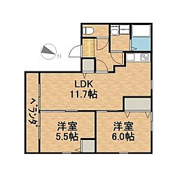 向日葵 2LDKの間取図画像
