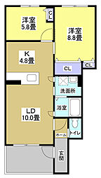 ヴィラーチェ元宮 2LDKの間取図画像