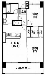 セントラルヒルズ松城 2LDKの間取図画像
